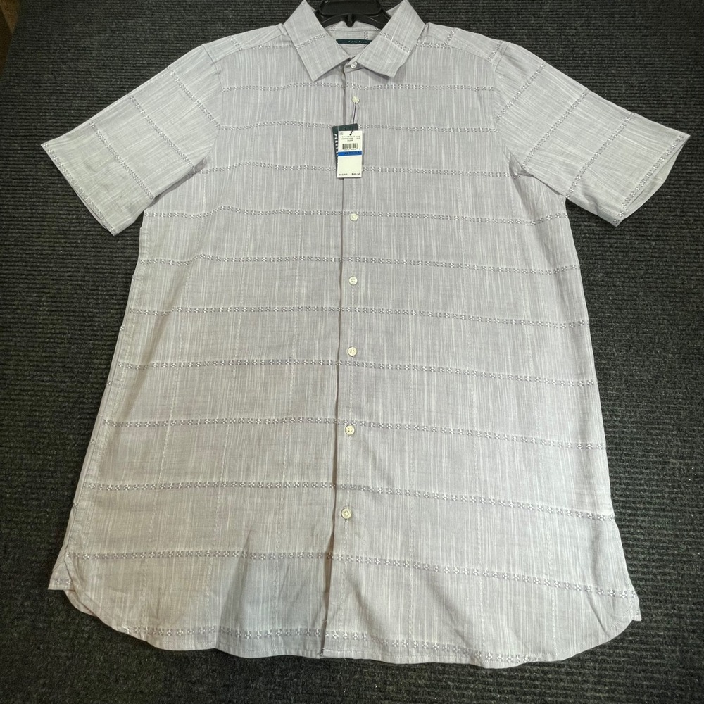 Perry Ellis Mens Dusk Purple Dobby Stripe Short Sleeve Button Up Shirt XLT New